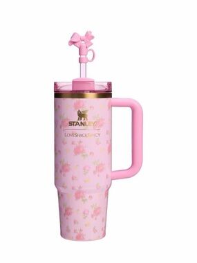 LoveShackFancy Pink Floral Party Tumbler with Bow Straw